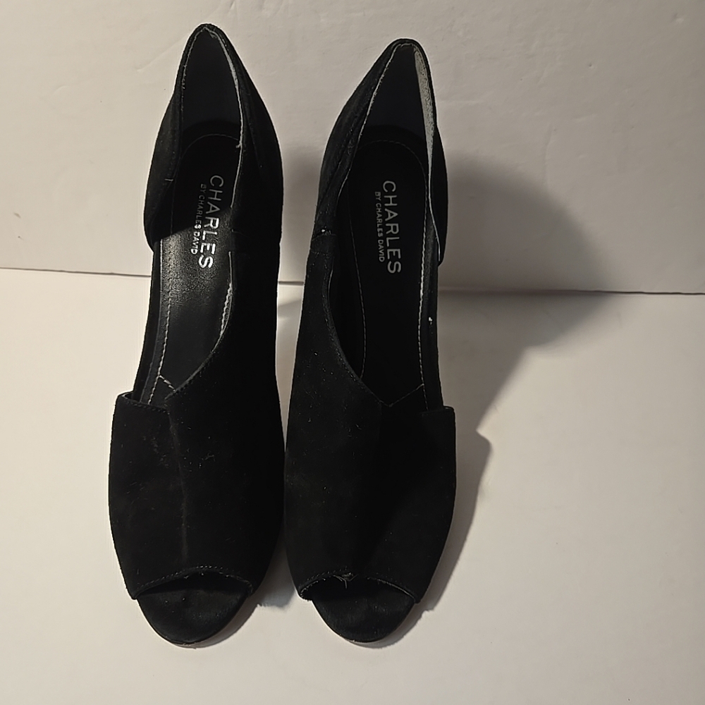 Womens CHARLES BY DAVID CHARLES Black Suede Slip On Open Toe Heels Size 10 M